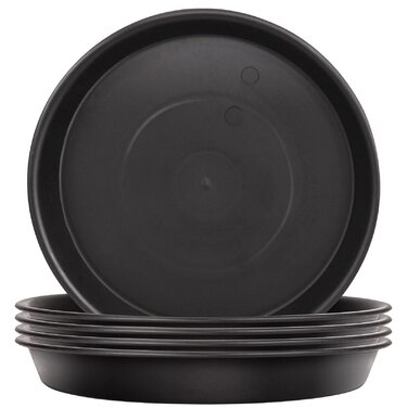 Набір із 5 пластикових блюдець для квіткових горщиків, для кімнатних та вуличних рослин - 36 см x 36 см, чорні