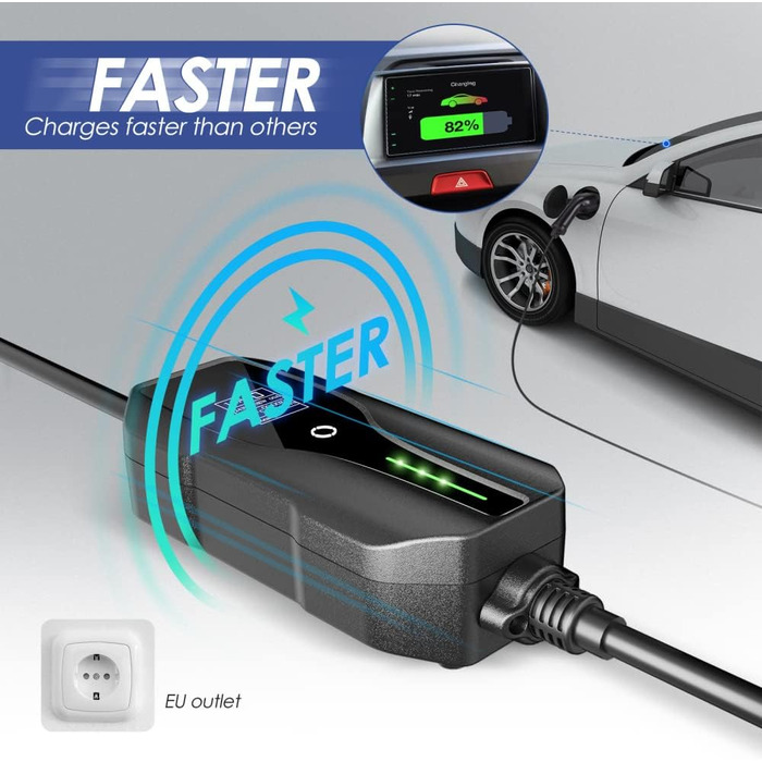 Зарядний кабель для електромобілів тип 2 7,5 м Zimking 6/8/10/13/16 А Регульовані зарядні пристрої для електромобілів з цифровим д