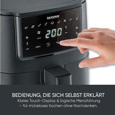 Аерофритюрниця Severin FryLight FR 2461, 4л, 1300Вт, чорна фритюрниця без олії з сенсорним дисплеєм, 8 автоматичними програмами та функцією підігріву