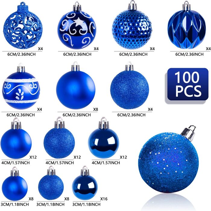 Набір ялинкових прикрас 100 предметів сині Ywlake
