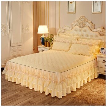 Покривало з рюшами для ліжка, покривало з спідницею для ліжка, стьобана постільна білизна, потовщені покривала, що зберігають тепло, ковдра (колір E, розмір 180x200 см)