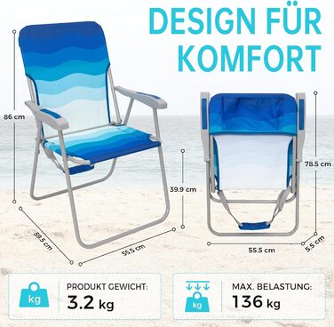 Складаний стілець, легкий, портативний, кемпінговий стілець, складний, міцний, стабільний, довговічний для саду, балкону та фестивалів, використання на вулиці як рибальський стілець, кемпінговий стілець, максимальна вага до 136 кг, 1/2 шт., , темно-синій,