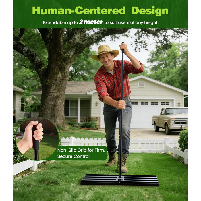 Гребінь-рівняч для газону 2-в-1 аератор та розкидач піску Покриття порошковою фарбою для захисту від іржі 204x76x25 см Ідеально підходить для саду, гольф-поля та ландшафтного дизайну