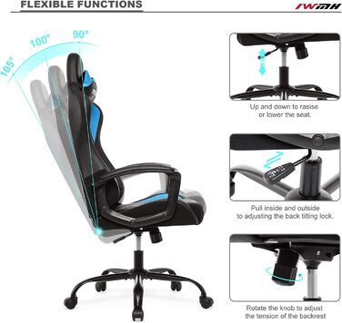 Геймерське крісло IntimaTe WM Heart, геймерське крісло з ергономічною спинкою, регульованим підголівником та поперековою опорою, синє