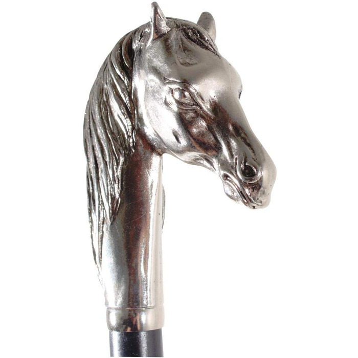 Дизайнерський ріжок для взуття 70 см зі срібною ручкою у вигляді кінської голови, чорний дерев'яний стрижень