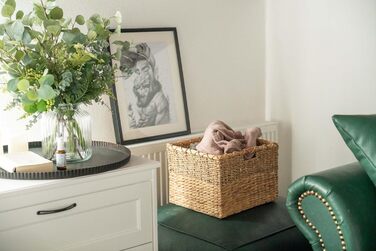 Плетений кошик для зберігання з водяного гіацинта та морської трави, прямокутний - квадратний кошик з полицями - Kallax/Expedit - Д 34 см, , натуральний