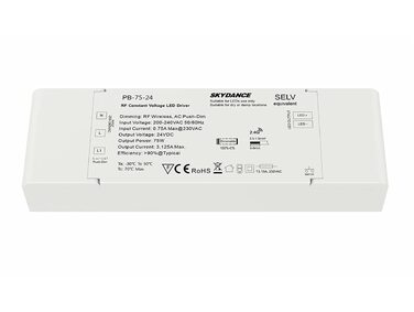 Блок живлення Dimmable, 24 В, 75 Вт, Dimmable, з кнопкою N.O. Push Dimmer і пультом дистанційного керування RF 2.4 G, для LED стрічки 24 В, Skydance PB-75-24 24V 75W