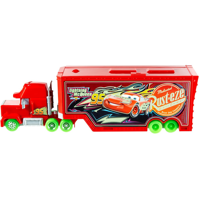 Гоночні машинки Mattel Disney та Pixar Cars, що світяться в темряві, ігровий набір Tuning Mack, іграшкова вантажівка 2-в-1, що світиться в темряві, та тюнінгова станція зі стартером, підйомником та іншим, HPX76