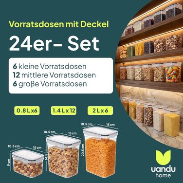 Набір контейнерів для зберігання продуктів (24 шт.) з герметичними кришками, без BPA, для кухні (цукор, борошно, крупи тощо), з маркером та етикетками, чорний