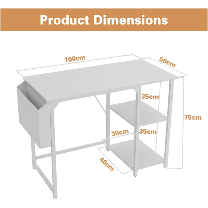 Комп'ютерний стіл Devoko зі зворотною полицею, 100-сантиметровий письмовий стіл з гачком для навушників, навчальний стіл в індустр