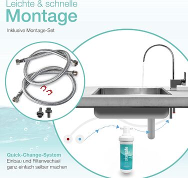 Набір фільтрів для води staysafe ANTIKALK, включаючи безкоштовні аксесуари Гранулят захисту від вапняного нальоту виробництва Німеччини Фільтр для води під раковиною проти забруднюючих речовин у водопровідній воді Швидко встановлюється фільтр для води від
