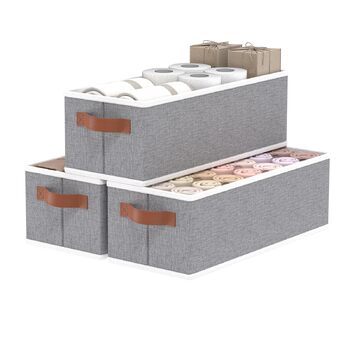 Набір коробок для зберігання OUTBROS із 3 предметів, складні кошики для зберігання з ручками, коробки-органайзери для гардеробу, спальні та офісу, сірі, 38 x 15,5 x 13 см (3 шт.)