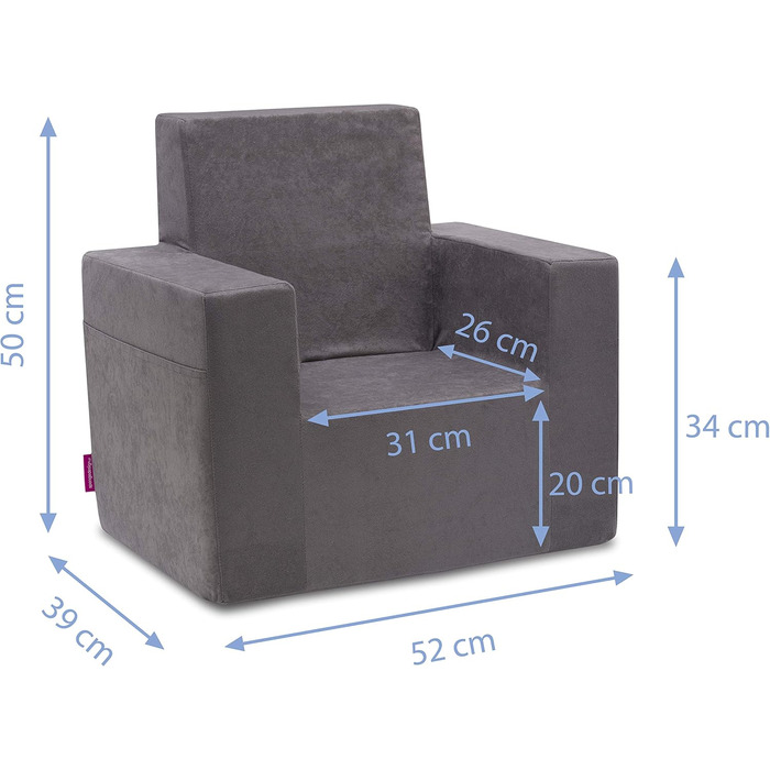 Дитяче крісло для дітей віком від 2 років - Міцне, зручне, виготовлене з пінопласту, з ручкою та кишенею - Знімний чохол, який можна прати - Подарунок на день народження для дівчаток та хлопчиків - Червоний