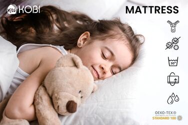 Дитяче ліжко KOBI Fala з захисними поручнями 160 x 80 см Повний комплект дитячого ліжка з матрацом Односпальне дитяче ліжко Ліжка для дівчаток та хлопчиків Сучасне біле дитяче ліжко Дитяча кімната/Спальня