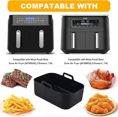 Силіконовий горщик Pipihome для подвійної фритюрниці Ninjas, подвійний силіконовий кошик 2PCS Liner, аксесуари для стійки для фритюрниці, духовки, мікрохвильової печі (чорний)