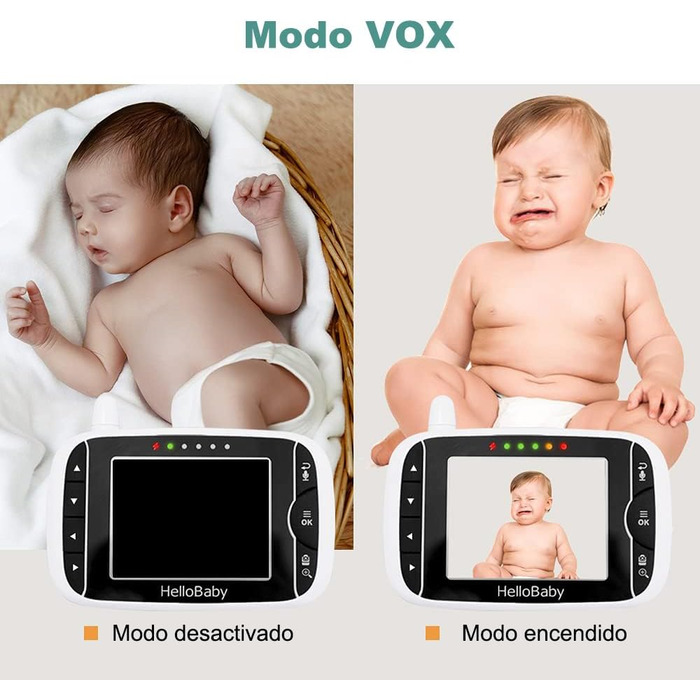 Монітор HelloBaby з камерою HB65, 3,2-дюймовий дисплей, радіоняня, кут огляду 360 градусів, дитяча камера з дистанційним керування