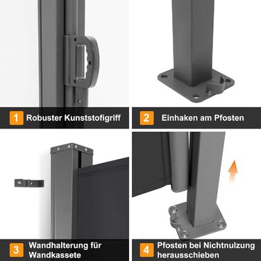 Розсувний бічний тент, 160 x 30020 см Антрацит, Сонячний тент із екраном для приватності, Вітрозахист, Водонепроникний бічний висувний тент, Бічна рулонна штора для балкону, тераси, саду, Ш320 x В160 см Антрацит