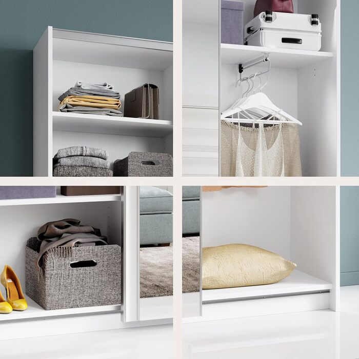 Елегантна шафа/гардеробна з дзеркальними дверима та великою кількістю місця для зберігання - Універсальна шафа з розсувними дверима білого кольору - 125 x 195 x 38 см (Ш/В/Г) Біла з дзеркалом, одинарна