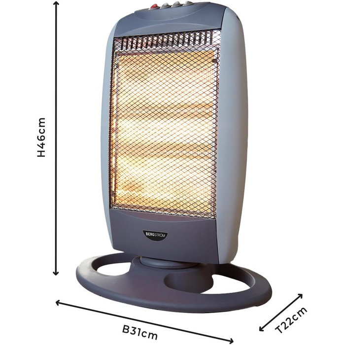 Галогенний обігрівач Bergstrm з 3 режимами нагріву макс. 1220 Вт коливання 75 захисний перемикач миттєве нагрівання після ввімкнення корпус, що не прогрівається розміри 48 x 31 x 22 см