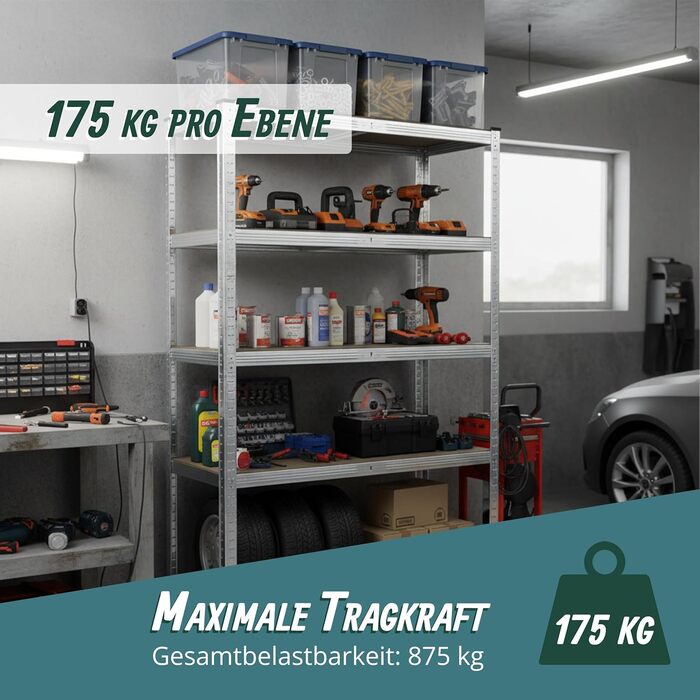 Надміцний стелаж Relaxdays, 5 ярусів, ВШХ 200 x 120 x 60 см, до 875 кг, для підвалу та гаража, стелажі для зберігання, сталь, сріблястий