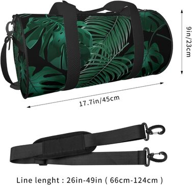 Спортивна сумка для подорожей, принт Листя банана, зелений малюнок, чорний колір, універсальний розмір