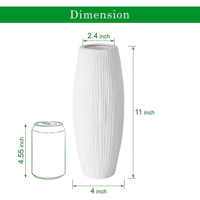 Дюймова біла керамічна ваза для квітів, ваза з водоспадною структурою для прикраси будинку, 27,9 см 11 дюймів, 11