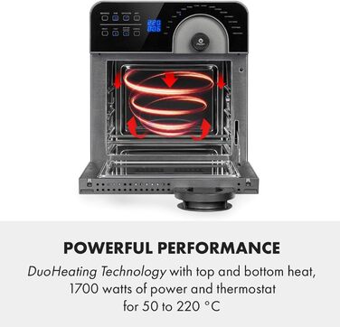 Фритюрниця Klarstein AeroVital Cube Chef - фритюрниця 1700 Вт, мультипіч із сенсорним екраном, 16 програм, 50-220 C, 14 л, вибір часу приблизно 10 годин, нержавіюча сталь, чорний