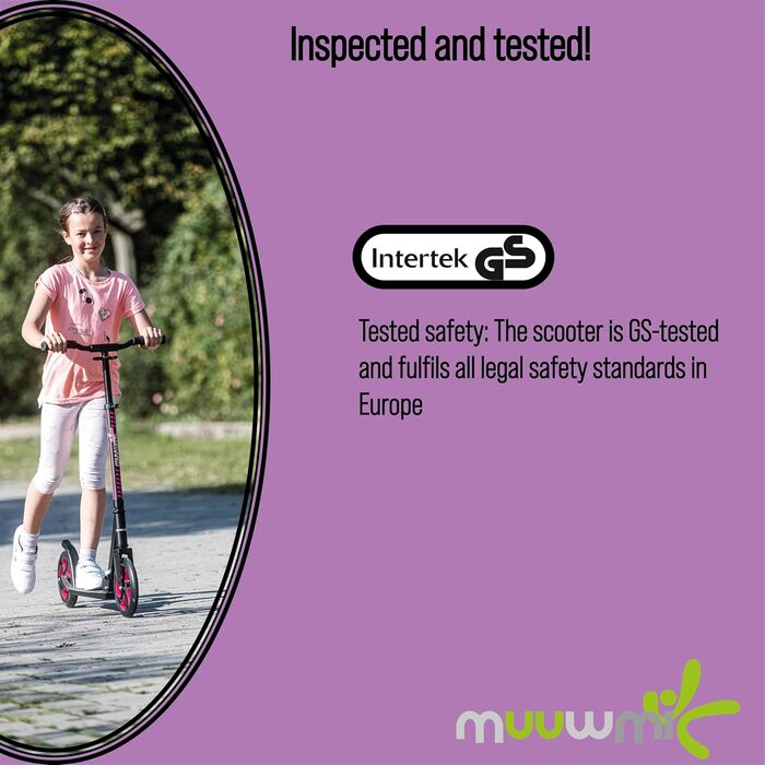Самокат, 215 мм, ABEC 7, для дітей та дорослих, протестований GS, регульований по висоті, рожевий