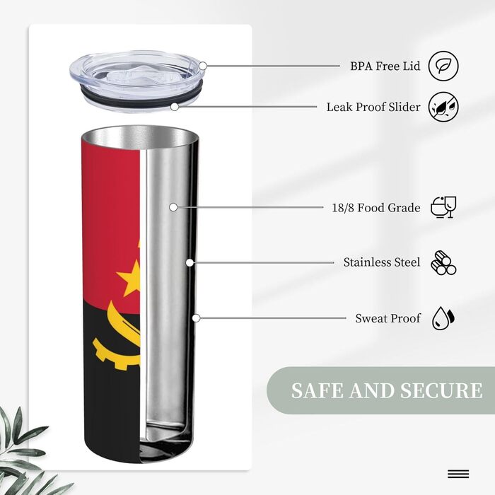 Кухоль з прямою трубочкою, дизайн ангольського прапора, друкований, дорожній кухоль, підходить для кемпінгу, офісу та дому, 590 мл