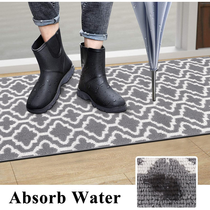 Килимова доріжка SHACOS 60x240 см, нековзка доріжка для передпокою, довгий сучасний кухонний килим, доріжка для передпокою, яку можна прати, для кухні, входу, вітальні, сірий 60 x 240 см сірий