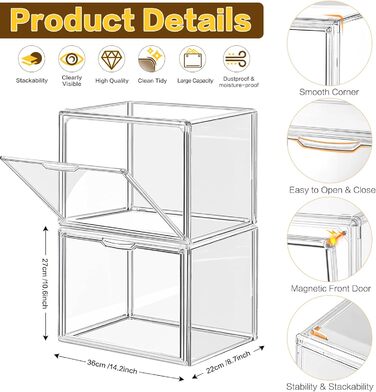 Пачки Прозорий органайзер для сумок для гардеробу, акрилова вітрина для гаманців і сумок, ящики для зберігання, що штабелюються, органайзер для сумок з магнітними дверцятами Transparent-4, 4