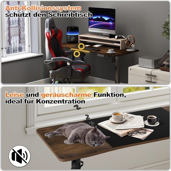 Електричний стіл з регулюванням висоти 16060 см, комп&39ютерний стіл, 3 функції пам&39яті, гладка поверхня, порт Type-C, органайзер для кабелів, гачок для навушників та підсклянник, вінтажний коричневий 160 x 60 см вінтажний коричневий