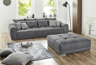 Великий диван XXL Ш306/Г134/В86 см, зручний диван-ліжко з високоякісною пружинною оббивкою, багато подушок, площа лежання 120 см x 240 см, приємний чохол з мікрофібри сірого кольору / 15114