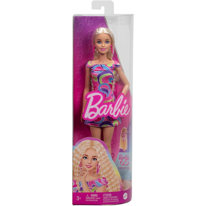 Лялька Barbie Fashionistas 223 із хвилястим світлим волоссям, сукнею та аксесуарами в стилі зачіски, колекційна модна лялька до 65