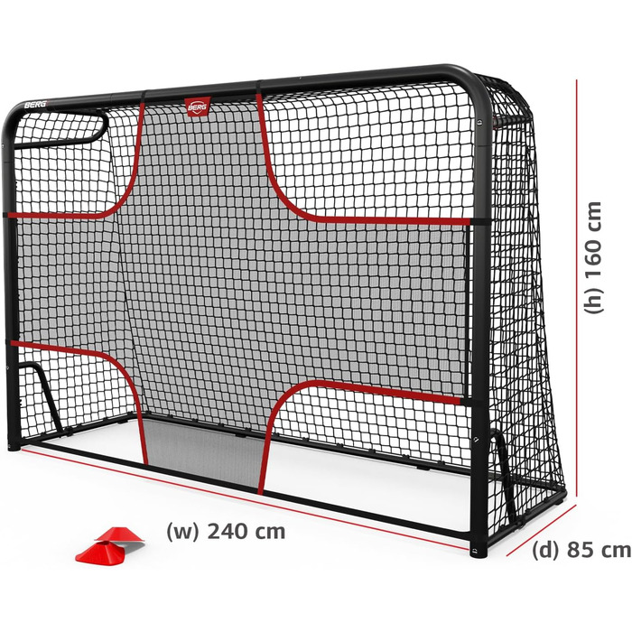 Футбольні ворота BERG SportsGoal для саду та тренувань Міцні металеві ворота з прецизійною сіткою Всепогодні футбольні ворота для дітей та дорослих Легке складання Ідеально підходять для тренувань зі стрільби M (240x160)