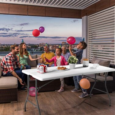 Складаний фуршетний стіл COSTWAY 153x74 см, розкладний стіл з ручкою для перенесення, стіл для вечірок, пластиковий кемпінговий стіл, садовий стіл для саду, тераси та балкону