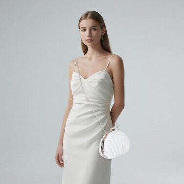 Жіноче клатч з блискітками Мушля, вечірня сумочка зі стразами та ланцюжком для весілля та святкової вечірки, білий