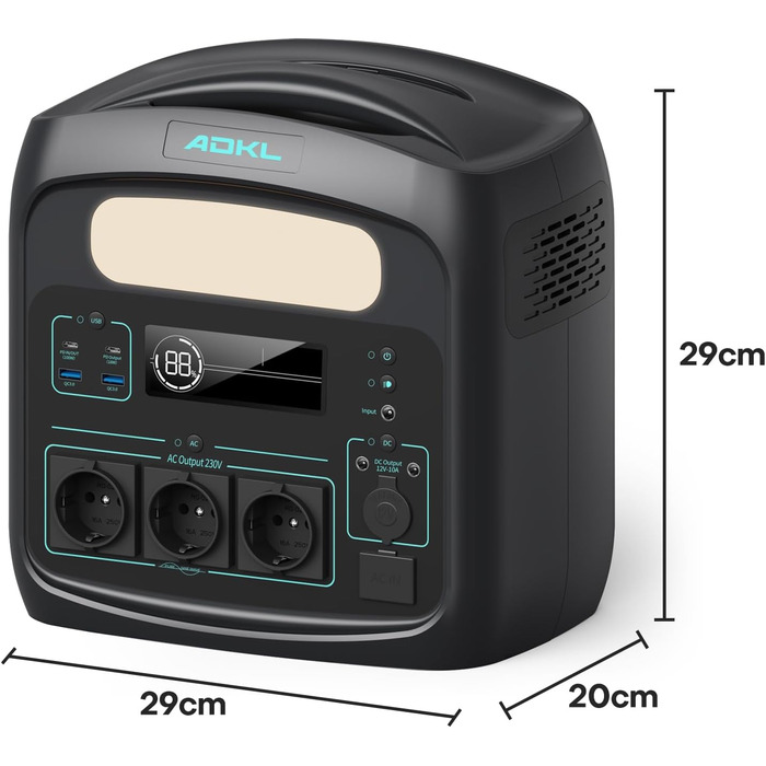 Портативна LiFePO4 зарядна станція 921.6 Втгод, швидка зарядка 1.5 години, порт зарядки USB-C PD 100 Вт, 3 розетки змінного струму 1200 Вт, портативна зарядна станція для аварійного живлення, кемпінгу, кемперів, дому. (Чорний - 1200 Вт)
