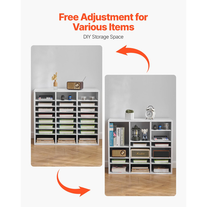 Лоток для документів VEVOR з 24 відділеннями та регульованими полицями, лоток для сортування файлів, листів та документів, виготовлений з ДСП та МДФ, для зберігання в офісному класі, білий