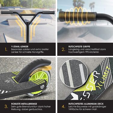 Керований на 360 Міцний веселий самокат трюковий самокат з кульковими підшипниками ABEC 9, 100 мм PU колесами, самокат-кік самокат