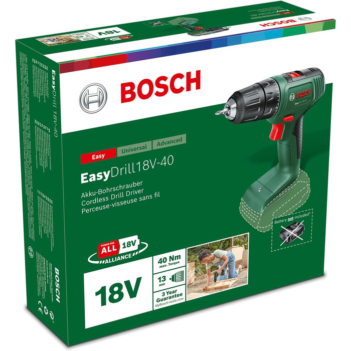 Акумуляторний дриль-шуруповерт Bosch EasyDrill 18V-40 (без акумулятора, 18 В, у коробці)