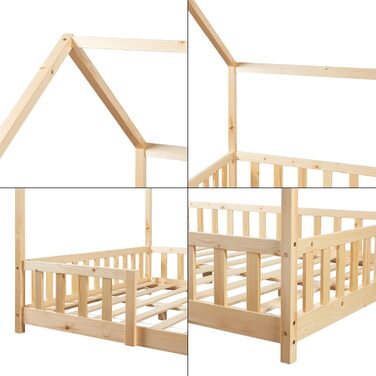 Дитяче ліжко Sisimiut домашнє ліжко 120 x 200 см із захистом від випадіння дерев'яне ліжко для дітей підлогове ліжко рейкова рама