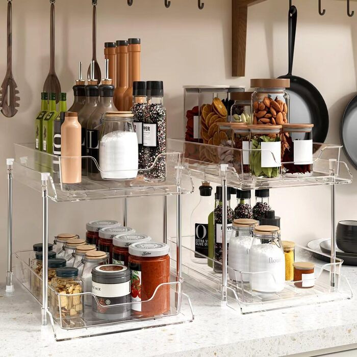 Органайзер під раковину, 2 шт. и, прозорий, велика місткість, велике навантаження, висувна полиця під раковину, з 2 полицями, вису