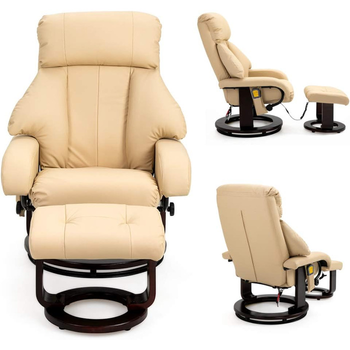 Крісло-реклама Mingone з функцією відкидання, електричне крісло для телевізора з підставкою для ніг, масажне крісло з функцією підігріву, крісло для телевізора для вітальні, поворотне на 360, штучна шкіра, бежевий