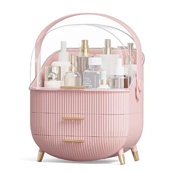 Органайзер для макіяжу, органайзер для догляду за шкірою для туалетного столика, портативна вітрина для косметики, скринька для макіяжу для гуртожитку, ванної кімнати, комода, коробка для зберігання косметики (рожевий)