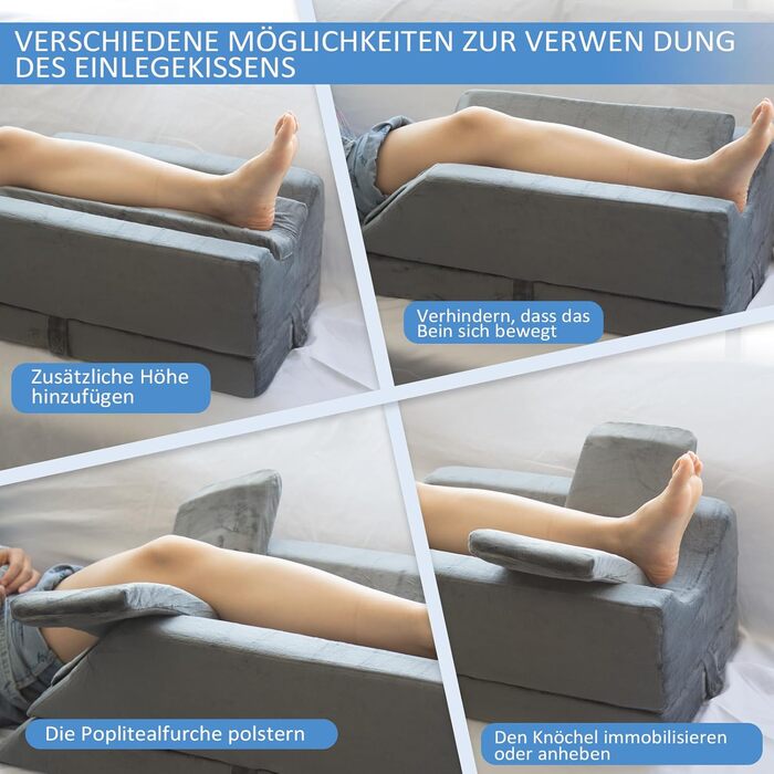 Подушка для ніг KingPavonini з 4-ступінчастим регулюванням висоти для післяопераційного/травмового/відпочинкового використання, подушка для ніг з піни з пам&39яттю форми з 3 ручками та знімною м&39якою вставкою, оксамитовий чохол, який можна прати, на одн