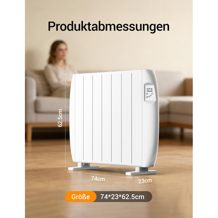 Конвекторний обігрівач 1500 Вт, електричний обігрівач з РК-дисплеєм, захистом від замерзання та блокуванням від дітей, настінний та підлоговий монтаж, білий електричний радіатор для вітальні та спальні