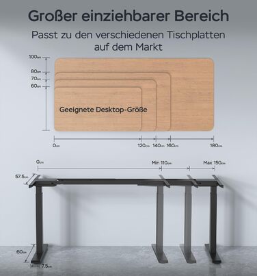 Регульована по висоті каркас столу з 2 потужними двигунами, регульована по висоті каркас столу, електрично регульовані ніжки столу з 4 налаштуваннями пам&39яті (чорний)