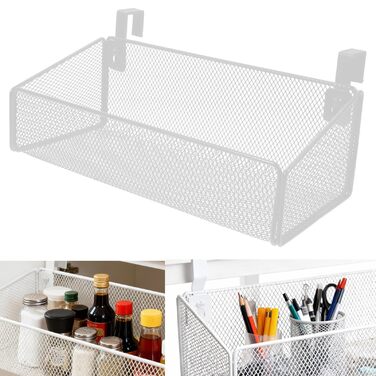 Настінна полиця Cabilock з металевої сітки білого кольору - міцний кошик для зберігання з підвісним пристроєм для ліжка, тумбочки та офісу, підвісна полиця для книг, косметики, пультів дистанційного керування (свердління не потрібне)