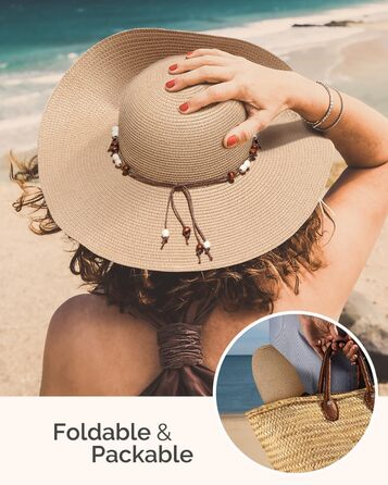 Жіночий солом&39яний капелюх Creekstone, капелюх із широкими полями, захист від сонця UPF 50, складний літній пляжний капелюх із вітровою стрічкою, розмір L, бежевий